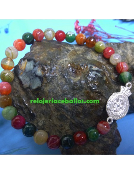 Pulsera Elástica con Ágatas y Medalla EPM